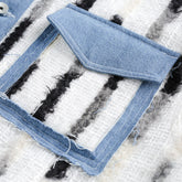 Unisex Jacket Loose Striped Stitching Denim Jacket Baggy Coat